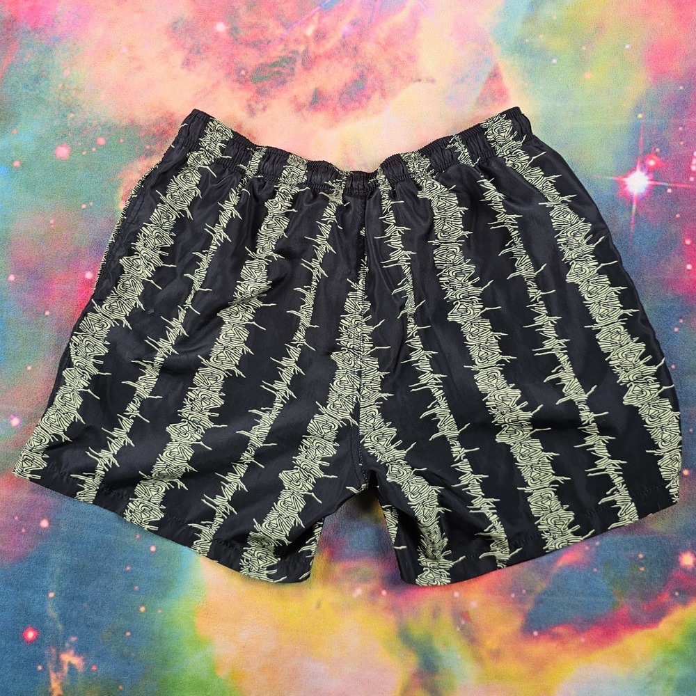 WESC Black‎ Barbed Wire Print Swim Workout Shorts Pink Drawstring - Picture 4 of 6